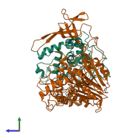 PDB entry 1ajn coloured by chain, side view.