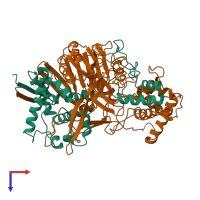PDB entry 1ajn coloured by chain, top view.