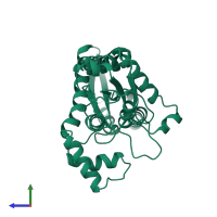 PDB entry 1ak1 coloured by chain, side view.