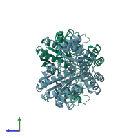 PDB entry 1aka coloured by chain, side view.