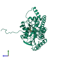 PDB entry 1akb coloured by chain, side view.