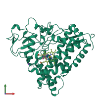 PDB entry 1akd coloured by chain, front view.