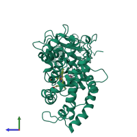 PDB entry 1akd coloured by chain, side view.