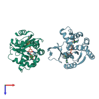 PDB entry 1ake coloured by chain, top view.