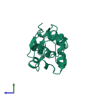 PDB entry 1aki coloured by chain, side view.