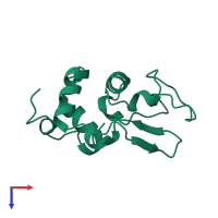 PDB entry 1aki coloured by chain, top view.
