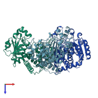 PDB entry 1akm coloured by chain, top view.