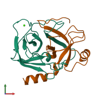 PDB entry 1aks coloured by chain, front view.