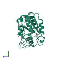 PDB entry 1akz coloured by chain, side view.