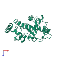 PDB entry 1akz coloured by chain, top view.