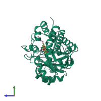 PDB entry 1al8 coloured by chain, side view.