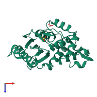 PDB entry 1alq coloured by chain, top view.