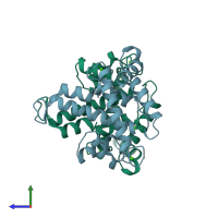 PDB entry 1alv coloured by chain, side view.