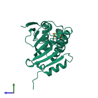 PDB entry 1am1 coloured by chain, side view.