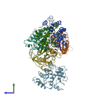 PDB entry 1am4 coloured by chain, side view.