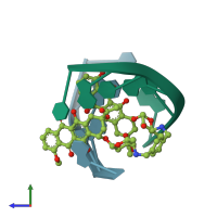 PDB entry 1amd coloured by chain, side view.