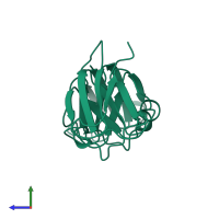 PDB entry 1amm coloured by chain, side view.