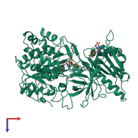 Monomeric assembly 1 of PDB entry 1amo coloured by chemically distinct molecules, top view.