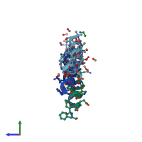 PDB entry 1amt coloured by chain, side view.