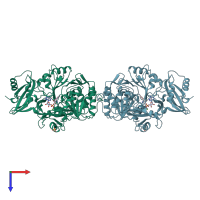 PDB entry 1amu coloured by chain, top view.