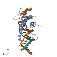 PDB entry 1an4 coloured by chain, side view.