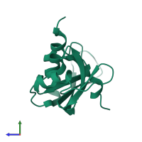 PDB entry 1ang coloured by chain, side view.