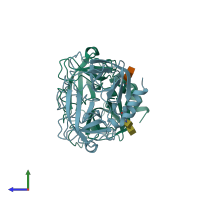 PDB entry 1ao5 coloured by chain, side view.