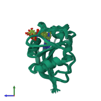 PDB entry 1ao8 coloured by chain, ensemble of 21 models, side view.