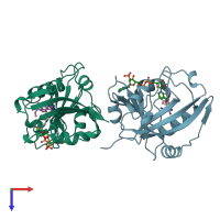 PDB entry 1aoe coloured by chain, top view.