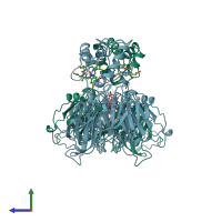 PDB entry 1aof coloured by chain, side view.