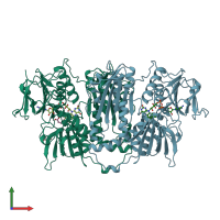 PDB entry 1aog coloured by chain, front view.