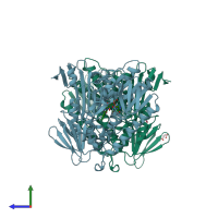 PDB entry 1aog coloured by chain, side view.