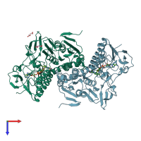 PDB entry 1aog coloured by chain, top view.