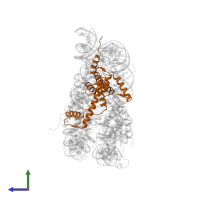 Histone H3.3C in PDB entry 1aoi, assembly 1, side view.