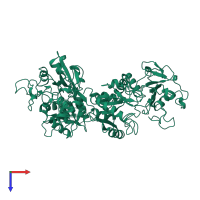 PDB entry 1aov coloured by chain, top view.