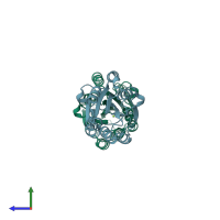 PDB entry 1aox coloured by chain, side view.