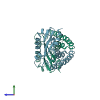 PDB entry 1ap6 coloured by chain, side view.