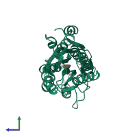 PDB entry 1apb coloured by chain, side view.