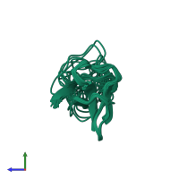 PDB entry 1apf coloured by chain, ensemble of 20 models, side view.
