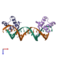 PDB entry 1apl coloured by chain, top view.