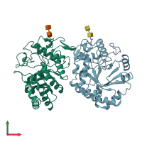 PDB entry 1aq0 coloured by chain, front view.