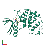 PDB entry 1aq1 coloured by chain, front view.