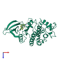 PDB entry 1aq1 coloured by chain, top view.