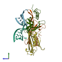 PDB entry 1aq3 coloured by chain, side view.