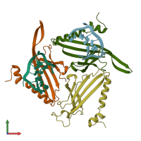 PDB entry 1aq4 coloured by chain, front view.
