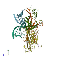 PDB entry 1aq4 coloured by chain, side view.