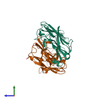 PDB entry 1aqk coloured by chain, side view.