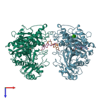PDB entry 1aql coloured by chain, top view.