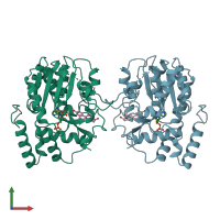 PDB entry 1aqu coloured by chain, front view.