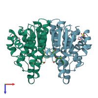 PDB entry 1aqv coloured by chain, top view.